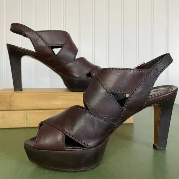Marni Crossover Peep Toe Heel Sandals/Heels in Dark Brown Leather *Italy*