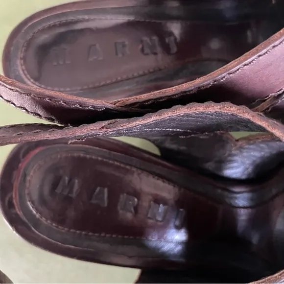 Marni Crossover Peep Toe Heel Sandals/Heels in Dark Brown Leather *Italy*