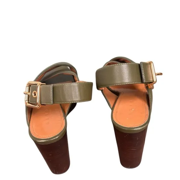 Marni Green Leather Crisscross Wedges Platform With Buckle Sandal Size 39