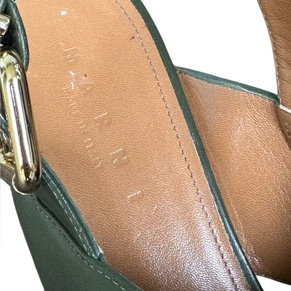 Marni Green Leather Crisscross Wedges Platform With Buckle Sandal Size 39