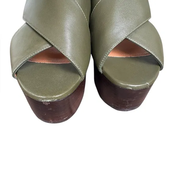 Marni Green Leather Crisscross Wedges Platform With Buckle Sandal Size 39