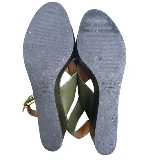 Marni Green Leather Crisscross Wedges Platform With Buckle Sandal Size 39