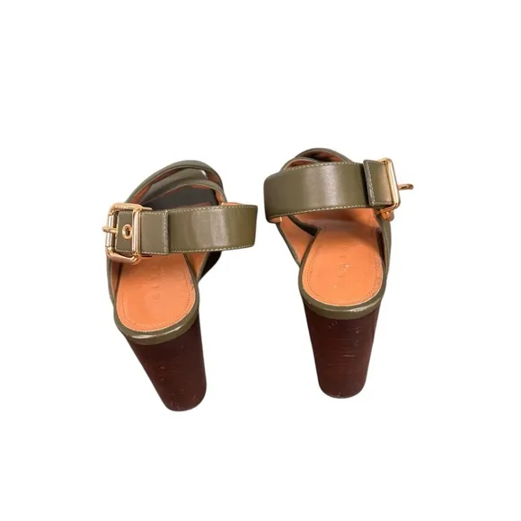 Marni Green Leather Crisscross Wedges Platform With Buckle Sandal Size 39