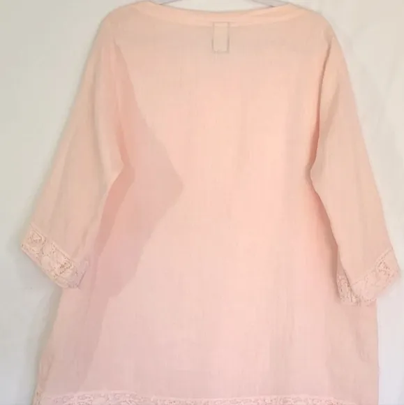 Matchpoint Womens 100% Linen Light Pink Tunic Top Skirt Set Large