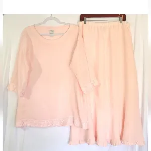 Matchpoint Womens 100% Linen Light Pink Tunic Top Skirt Set Large