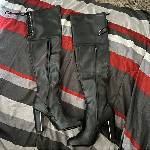 Material Girl Lace Up Thigh High Boots