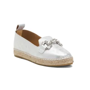 MAYPOL Silver Made In Spain Leather Flats With Bling Accents