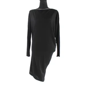 MCQ Alexander McQueen Black Zip Boat Neck Asymmetric Dress XS Long Sleeve Midi