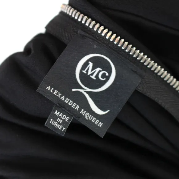 MCQ Alexander McQueen Black Zip Boat Neck Asymmetric Dress XS Long Sleeve Midi