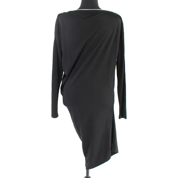 MCQ Alexander McQueen Black Zip Boat Neck Asymmetric Dress XS Long Sleeve Midi