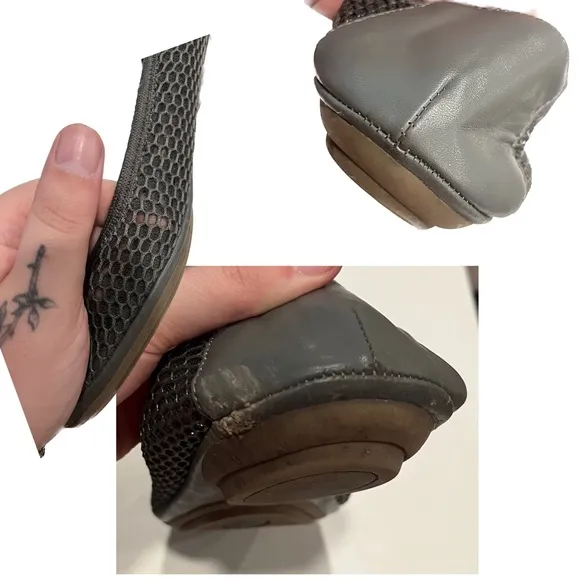 Me Too Women's Faith Ballet Flat in Dark Metallic Silver Grey w/ Mesh Knitting