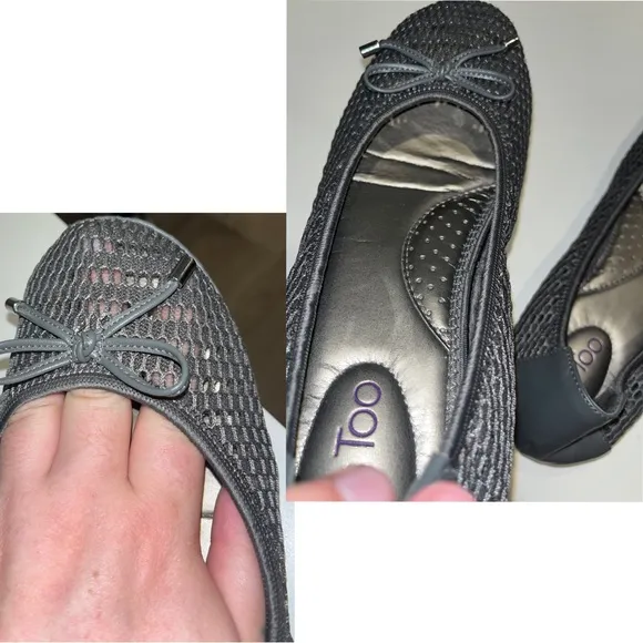 Me Too Women's Faith Ballet Flat in Dark Metallic Silver Grey w/ Mesh Knitting