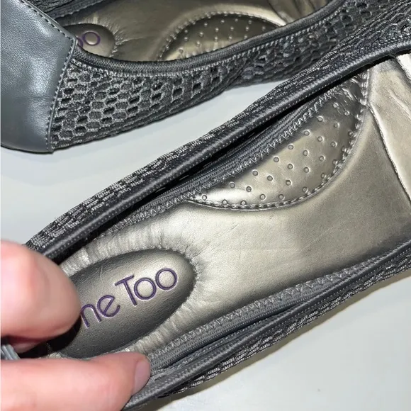 Me Too Women's Faith Ballet Flat in Dark Metallic Silver Grey w/ Mesh Knitting