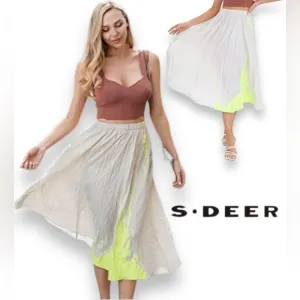 MEDIUM NWT SDEER Women's Fashion Floral Midi Skirt, High Waist Pleated A-Line E