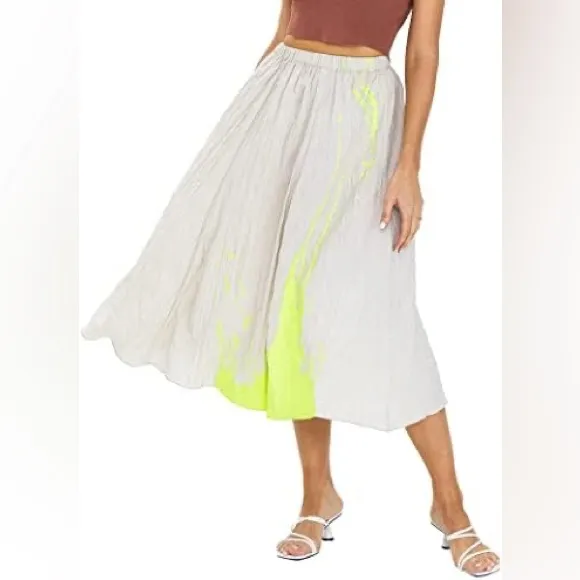 MEDIUM NWT SDEER Women's Fashion Floral Midi Skirt, High Waist Pleated A-Line E