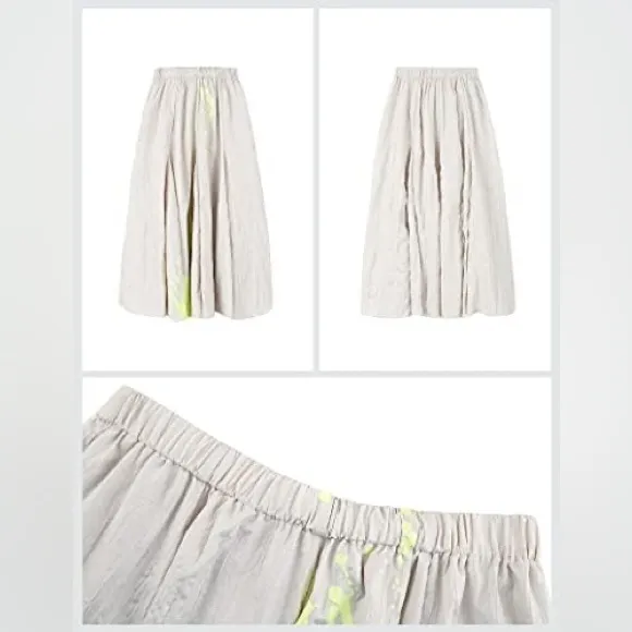 MEDIUM NWT SDEER Women's Fashion Floral Midi Skirt, High Waist Pleated A-Line E