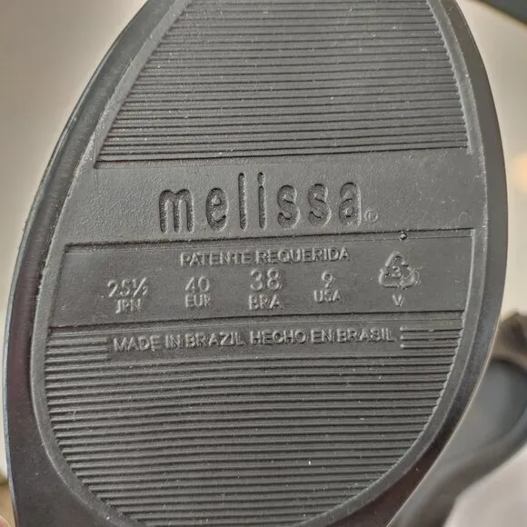 Melissa Women Size 9 Black Jelly Flats Bow Peep Toe Eco Friendly Slip On Classic