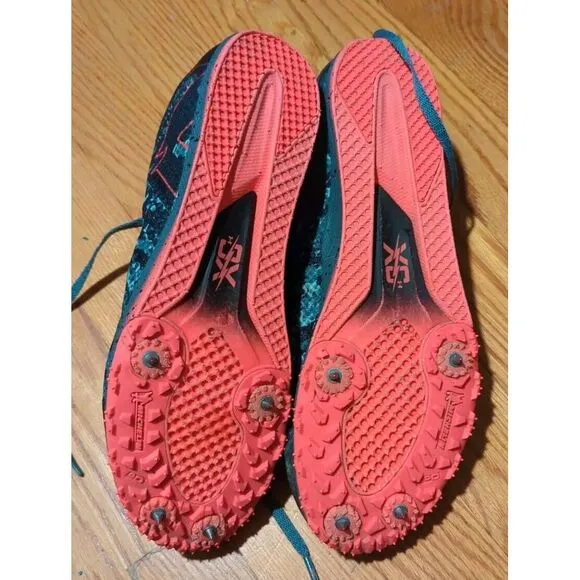 Men 10/ Women's 11.5 - Under Armour Spike Low‎  Blue Black Pink/Salmon
