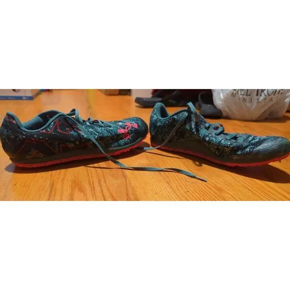 Men 10/ Women's 11.5 - Under Armour Spike Low‎  Blue Black Pink/Salmon