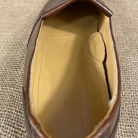 men Stafford dress shoe wing tip tassels brown leather 14 D