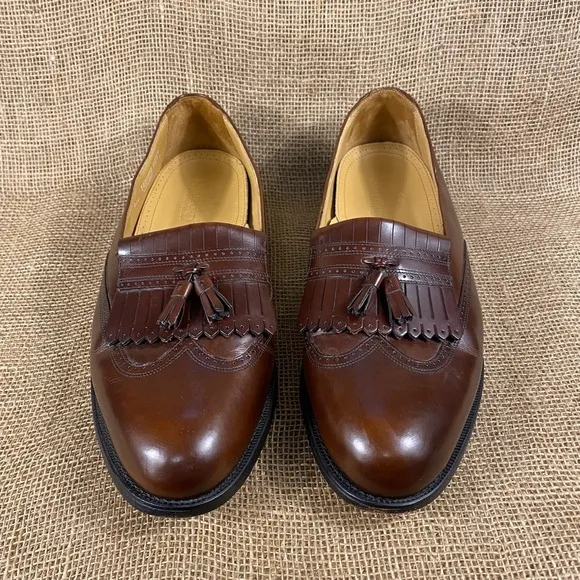 men Stafford dress shoe wing tip tassels brown leather 14 D