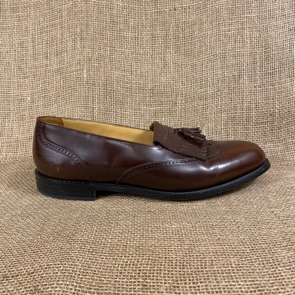 men Stafford dress shoe wing tip tassels brown leather 14 D