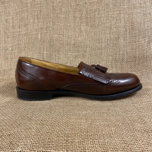 men Stafford dress shoe wing tip tassels brown leather 14 D