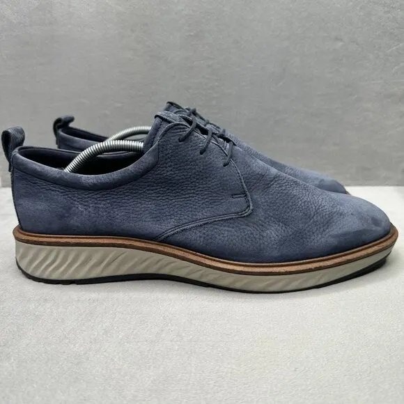 Mens 12-12.5 / EU 46 ECCO ST.1 Hybrid Shoes Navy Nubuck Derby Plain Toe Oxford