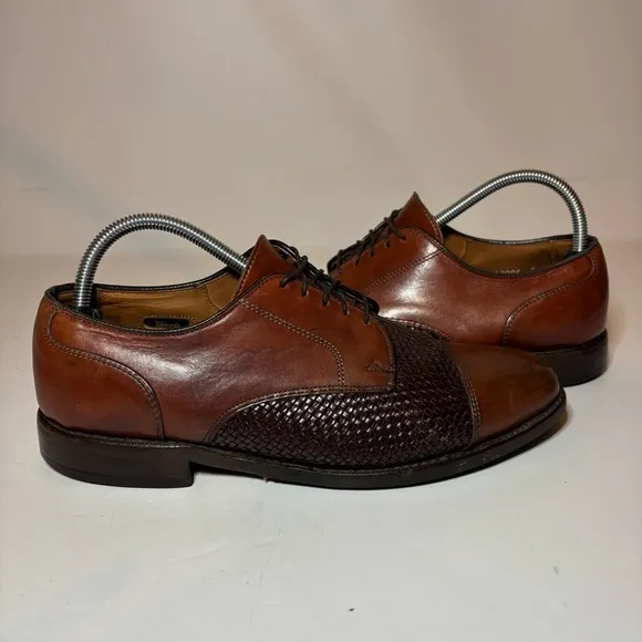 Mens Allen Edmonds Lauderdale Woven Brown Captoe Oxford Derby Shoes Size 8 EEE