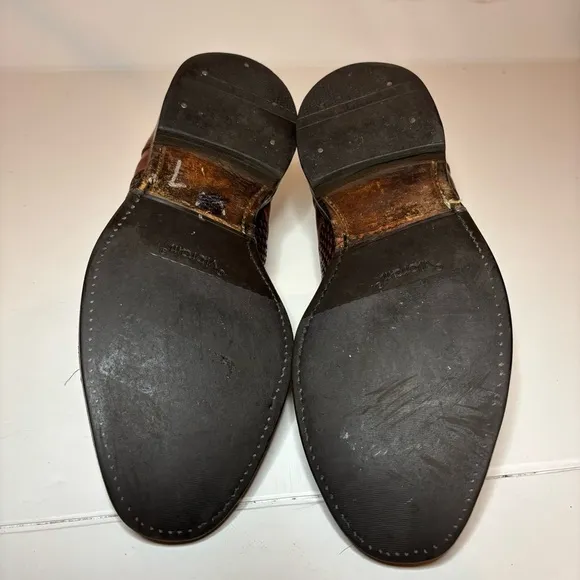 Mens Allen Edmonds Lauderdale Woven Brown Captoe Oxford Derby Shoes Size 8 EEE