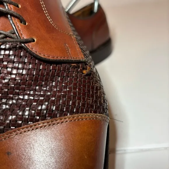 Mens Allen Edmonds Lauderdale Woven Brown Captoe Oxford Derby Shoes Size 8 EEE