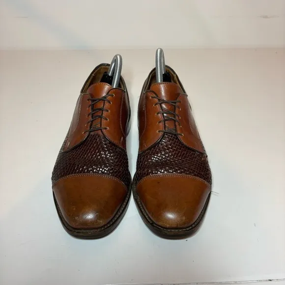 Mens Allen Edmonds Lauderdale Woven Brown Captoe Oxford Derby Shoes Size 8 EEE