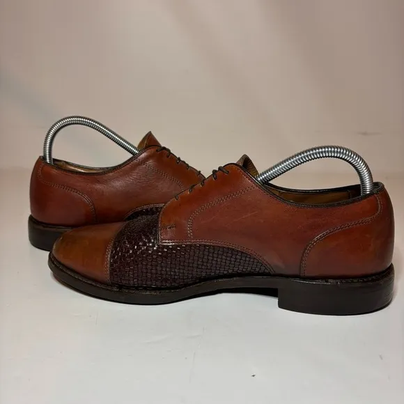 Mens Allen Edmonds Lauderdale Woven Brown Captoe Oxford Derby Shoes Size 8 EEE