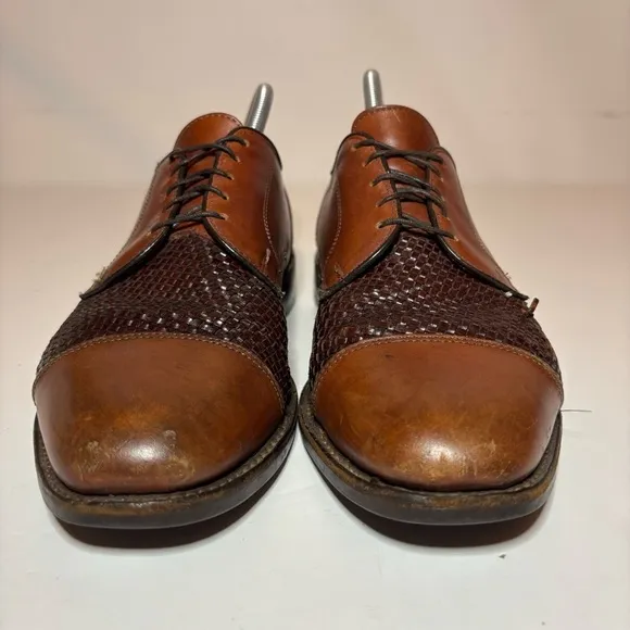 Mens Allen Edmonds Lauderdale Woven Brown Captoe Oxford Derby Shoes Size 8 EEE