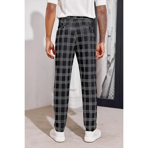 Mens Chinos Slim Fit Pants Flat Front Stretch Skinny Tapered Dress Pants