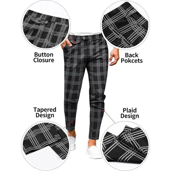 Mens Chinos Slim Fit Pants Flat Front Stretch Skinny Tapered Dress Pants