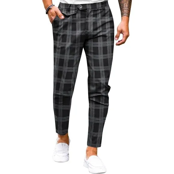 Mens Chinos Slim Fit Pants Flat Front Stretch Skinny Tapered Dress Pants