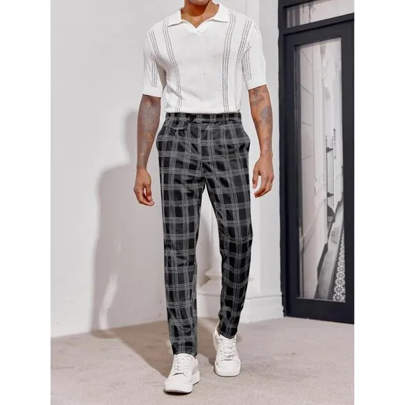 Mens Chinos Slim Fit Pants Flat Front Stretch Skinny Tapered Dress Pants