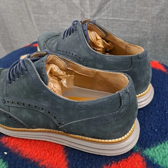 Mens Cole Haan Original Grand Oxford Shoes Sz 10.5W Nubuck Blueish Gray