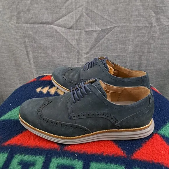 Mens Cole Haan Original Grand Oxford Shoes Sz 10.5W Nubuck Blueish Gray