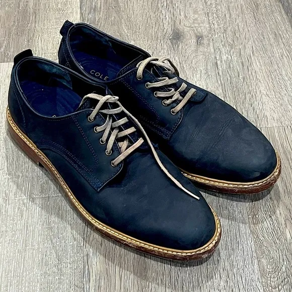 Men’s Cole Haan Size 9.5 Navy Suede Leather Nubuck Oxford Derby Classic Shoe