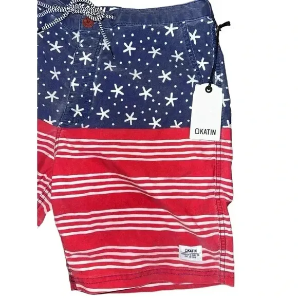Men's Katin Swim Trunks, Size 30, Navy/Red American beach boat new surf