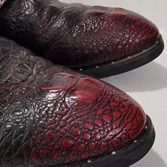 Mens Leather Burgundy Crocodile Oxford Shoes Size 8