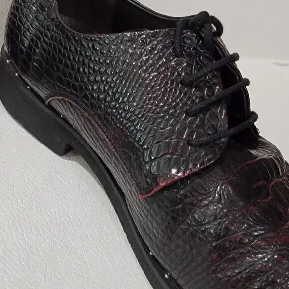 Mens Leather Burgundy Crocodile Oxford Shoes Size 8