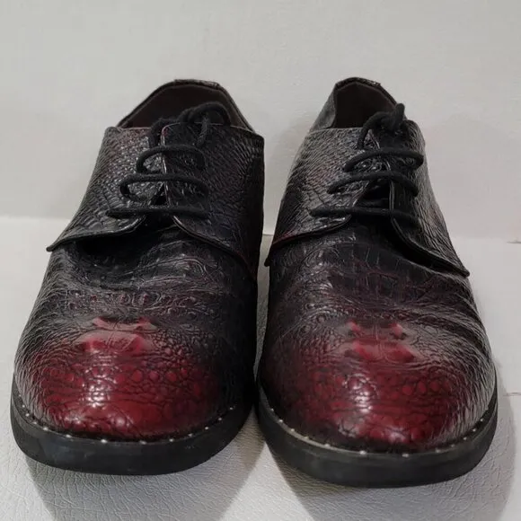 Mens Leather Burgundy Crocodile Oxford Shoes Size 8