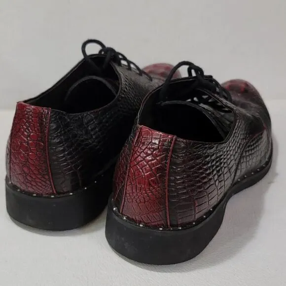 Mens Leather Burgundy Crocodile Oxford Shoes Size 8