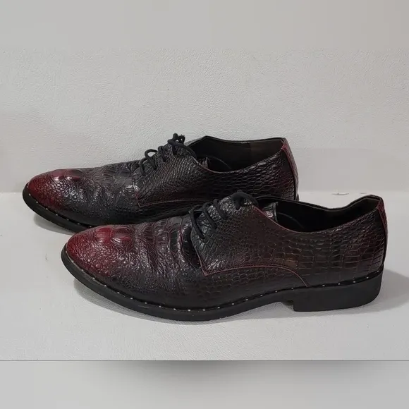 Mens Leather Burgundy Crocodile Oxford Shoes Size 8
