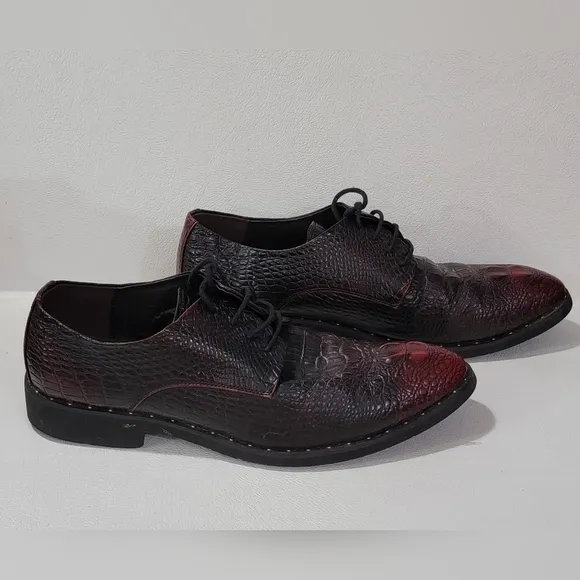 Mens Leather Burgundy Crocodile Oxford Shoes Size 8