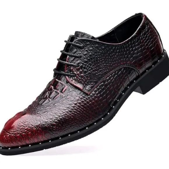 Mens Leather Burgundy Crocodile Oxford Shoes Size 8