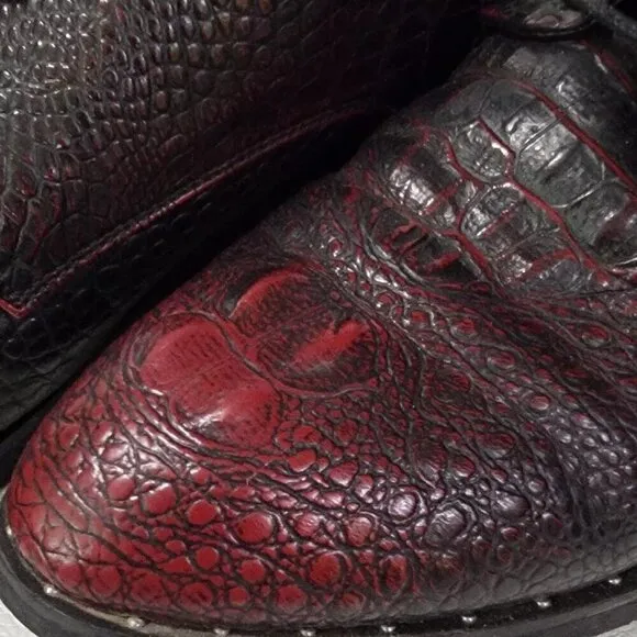 Mens Leather Burgundy Crocodile Oxford Shoes Size 8